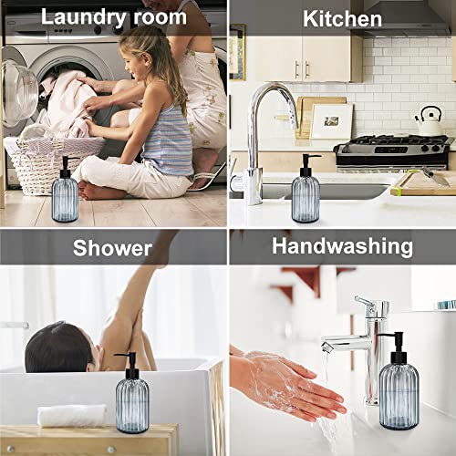 Pack of 2 Glass Soap Dispenser with Black Pump, 400 ml Refillable Pump Dispenser for Kitchen, Bathroom, Laundry Room, Liquid Glass Bottle for Washing Up Liquid, Shampoo, Conditioner (Gray) - color: Gray