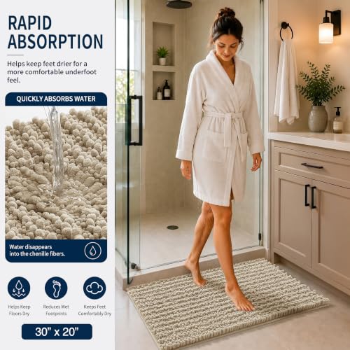 Yimobra Bathroom Rug Set 3 Piece - Super Absorbent Quick Dry Chenille Bath Mats & Toilet Rug, Non Slip Machine Washable, Extra Thick Shaggy Floor Mat for Shower Tub Sink, Camel - color: Camel, size: 24"x17" + 24"x20" + 30"x20"