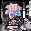 4 Piece Lotus Shower Curtain Set with Rugs, Luxury Iridescent Effect Flower & Crystal Water Ripple Bathroom Decor, Waterproof Fabric Curtain, Non-Slip Bath Mat & Toilet Lid Cover - color: Pink Purple