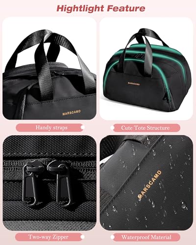 Marscamd ravel Makeup Bag for Women, Lay-Flat Toiletry Organizer, Black | Lay-flat design, waterproof wet & dry pockets, 3-section organization & lightweight carry - color: Black