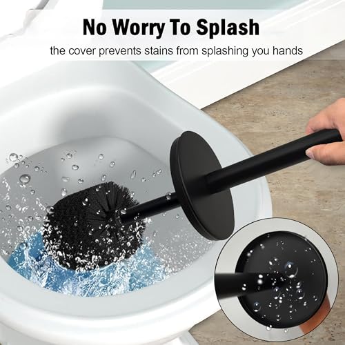 Vince Camuto Toilet Bowl Brush with Holder, Durable Bathroom Cleaning Tool, Modern Design for Easy Toilet Maintenance, Bathroom Cleaner Brush for Efficient Cleaning and Hygiene - color: Matte Black