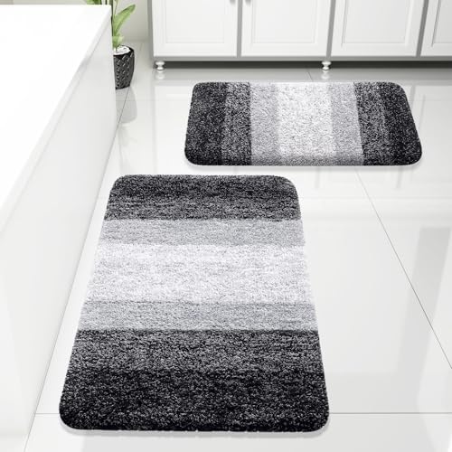 Arotive Bathroom Rugs Sets 2 Piece, Shaggy Soft and Absorbent Microfiber Bath Rugs, Machine Washable Dry Bath Mats for Bathroom, 30x20 and 24x16, Black - color: Black, size: 30" X 20" + 24" X 16"