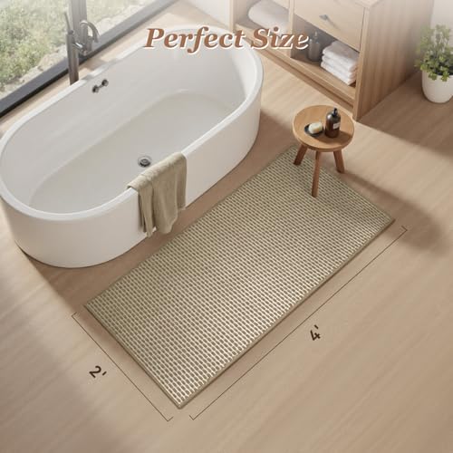 AMOAMI Unique Woven Bathroom Runner Rug, Super Absorbent Non Slip Bath Mats for Bathroom Textured Bathroom Mat Quick Dry Boho Rugs Runners for Hallyways Kitchen Bedroom Beside Tub, 2' x 4', Brown - color: Brown, size: 2' x 4'