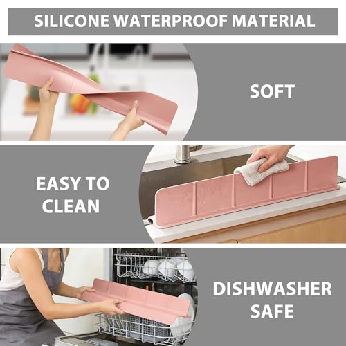 23Inch Sink Splash Guard – Extended Length & Tall Silicone Kitchen Sink Splash Guard with Overhang Drainage Design & Strong Suction Cups for Countertop (Lotus Pink, 23''x3.5'') - color: Lotus Pink, size: 23''x3.5''