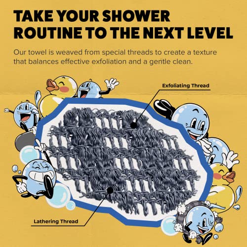 GOSHI Exfoliating Shower Towel - Long Body Scrubber for Back Acne, KP & Smooth Skin - Durable Rip-Resistant Weave, Quick-Dry Nylon Washcloth - Ethically Crafted in Gunma, Japan - Grey - color: Grey