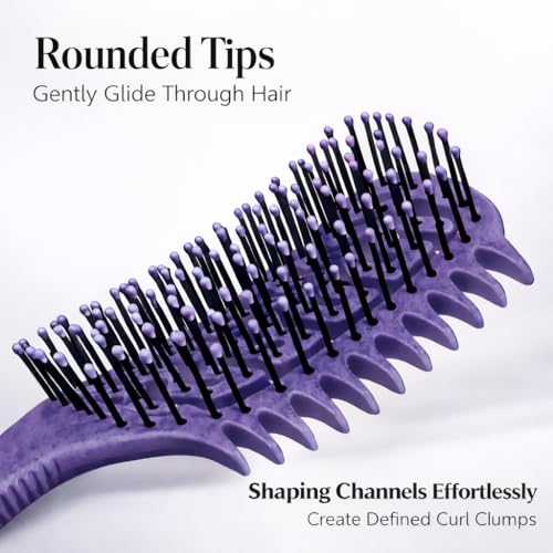 Curl Defining Brush for Curly Hair, Vented Detangling Hair Brush for Wet and Dry Styling, Curved Brush for Shaping and Smoothing Curl Clumps, Lightweight Hair Brush (Violet) - color: Violet