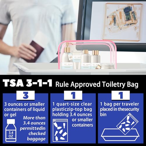 YedsIntu 16-Piece Makeup Bags, Waterproof Toiletry Bag Carry Pouch Portable Cosmetic Bag PVCTravel Clear Pouches Carry-on Travel Essentials Transparent Storage Organizer Bag (Rose Pink-M) - color: Rose Pink-M