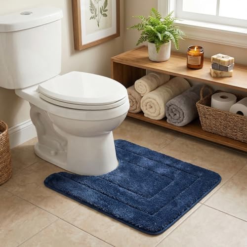 GRANNY SAYS Bathroom Toilet Rugs U Shaped, Bath Mats for Bath, Bathroom Rugs Non Slip Washable, Absorbent Microfiber Toilet Mat, Soft Plush Shaggy Bath Carpet, 20" x 24", Blue - color: Deep Blue, size: 1'8" x 2' (U-Shaped 20" x 24")