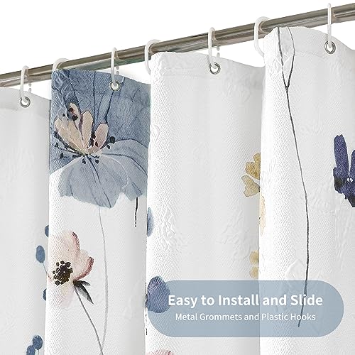 QiyI Watercolor Floral Shower Curtain, 3D Embossed Butterflies Grey Beige Flower Bathroom Curtains, Minimalist White Cloth Bath Curtain, Waterproof Fabric Textured Shower Curtain Set with Hooks, 72x72 - color: Grey, size: 72"W x 72"L (Pack of 1)