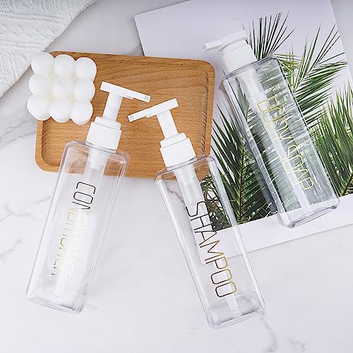 Shampoo and Conditioner Dispenser Shower Soap Bottles 3 Pack 550ml/18.6oz Refillable Shampoo Pump Bottle Dispenser Plastic Empty Body Wash Dispensers with Stylish Permanent Labels for Bathroom (Clear) - color: Clear