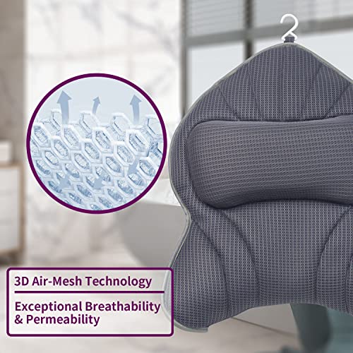 Poemland Extra Thick Large Bath Pillow with Neck,Back,Head Support for Bathtub, Spa, Soaking Gray(19''x15'') - size: Gray(19''x15'')