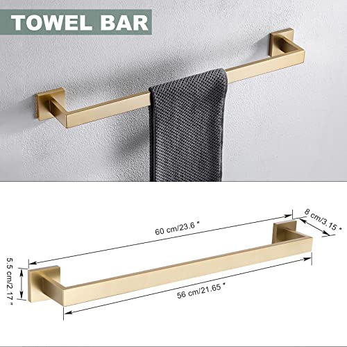 Brushed Gold Bathroom Towel Bar Sets Premium Stainless Steel 4-Piece Bathroom Hardware Set Wall Mounted Square Bathroom Accessories Kit - color: Brushed Dark Gold, size: 4-Pieces Set-A