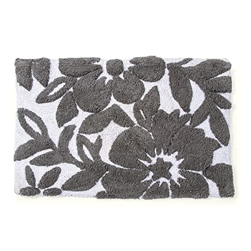 voyzz home Luxury 100% Cotton Spring Flower Bathroom Rug Mat, Extra Soft Thick Absorbent Tufted Bath Rugs, Machine Washable Plush Bath Mat for Bathroom, Shower, and Tub (20''x32'', Grey Leaf)… - color: Grey Flower Single 20x32