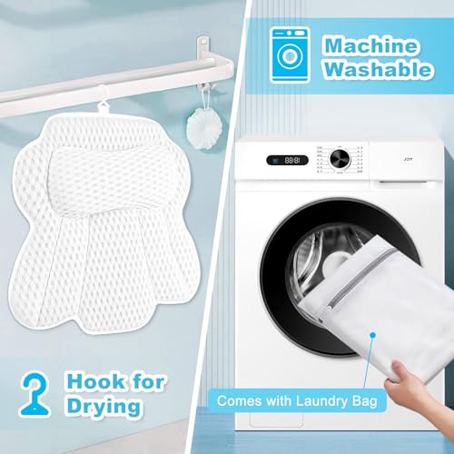 Bath Pillows for Tub, Bathtub Pillow for Neck and Back Support, 6 Non-Slip Suction Cups, Ultra Soft 4D Air Mesh, Washable Bath Accessories Gift for Women and Men, White