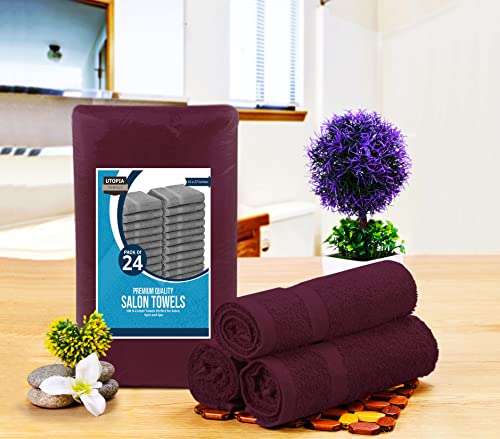 Utopia Towels, Salon Towel, Pack of 24, Not Bleach Proof, 16 by 27 Inches, Highly Absorbent Cotton Towels for Hand, Gym, Beauty, Spa, and Home Hair Care, Burgundy - color: Burgundy, size: 24 Pack