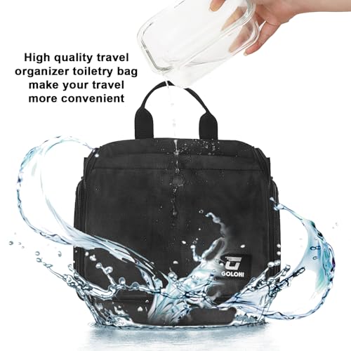 Goloni Hanging Toiletry Bag, 10 Compartments Water-Resistant Makeup Bag with 360° Spinning Metal Hook, Large Travel Cosmetic Organizer for Men & Women, Black (7.05oz) - color: Black