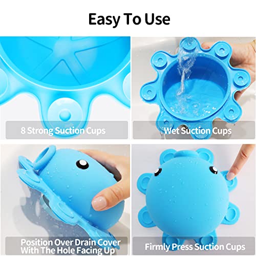 Bath Tub Overflow Drain Cover- Silicone Bathtub Overflow Cover with Suction Cups, Tub Drain Block Adds Inches of Water for Deeper Bath, Cute Bathroom Accessories, Blue - color: Blue
