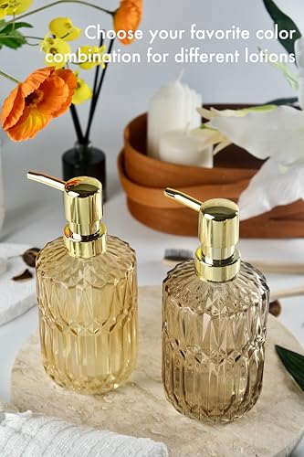 LaMarriti Brown Glass Soap Dispenser with Gold Rust Proof Pump, Refillable Thicken Glass Kitchen Soap Dispenser, Lotion Dispenser Bathroom for Dish Soap, Hands Soap, Body Wash, Bathroom Accessories - color: Brown