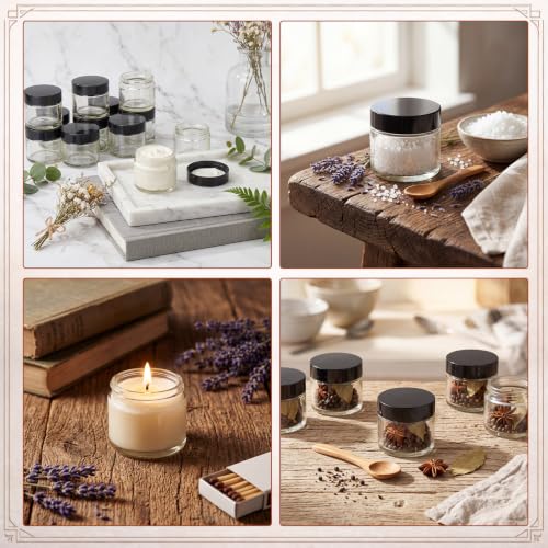 48 Pcs Clear Glass Jars and Dropper Bottles Set, 2 oz Cream Jars with Black Lids 1.7 oz Clear Dropper Bottles, with Label and Mini Spatula, for Essential Oil, Lotions, Massage Oil, Spa Salon - color: Clear