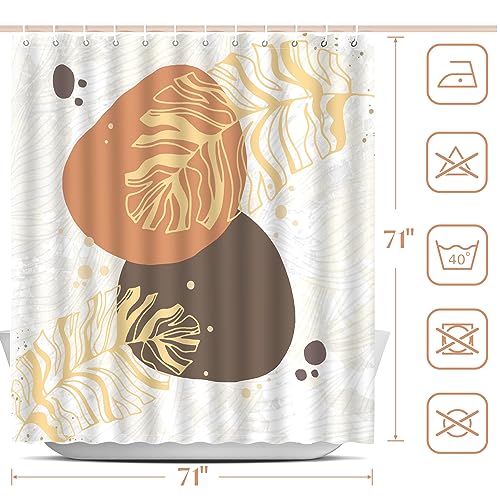 EOSAHR Boho Shower Curtain Set with 12 Hooks - Lightweight Polyester Bathroom Curtain, Machine Washable, Quick Dry - Leaf Abstract Art Design 71"x71" (Beige & Brown) - color: Boho - Leaves