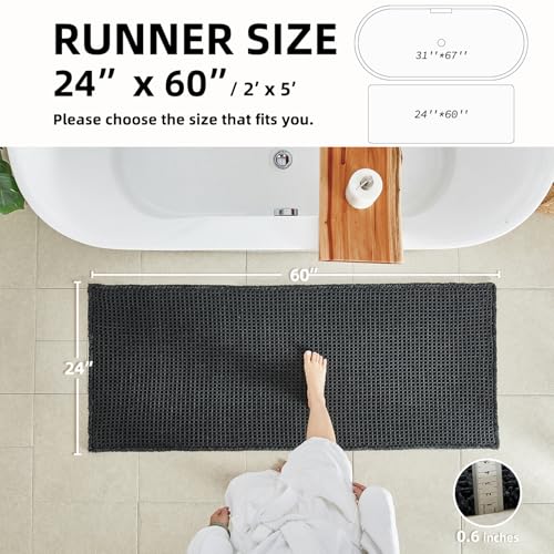 TYUU Black Long Bathroom Rug, Waffle Runner Rug Bathroom Non Slip Washable Super Absorbent Quick Dry Boho Farmhouse Bath Decor, 60"x24" Black - color: Black, size: 2' X 5' (Runner)
