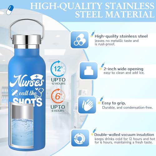 10 Pack Nurse Gifts Water Bottles 17 oz Insulated Stainless Steel Tumblers with Handle & Lid, Nurse Appreciation Gifts Bulk for Women Coworkers, Nursing Week(Classical Pattern)