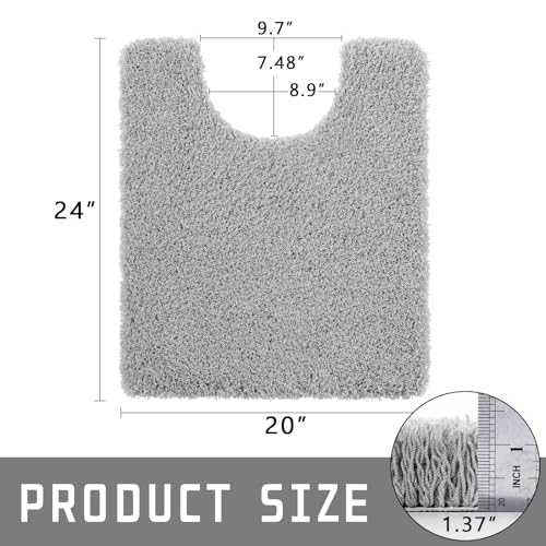 Yimobra U Shaped Toilet Bath Rug, Fluffy Plush, Super Shaggy Soft Non Slip, Water Absorbent Microfiber Bath Mat, Dries Quickly, Machine Washable Thick Bathroom Rugs, 20"x 24", Pure Gray - color: Pure Gray, size: 20" X 24" Contour Rug