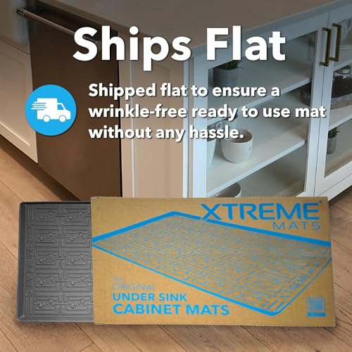 XTREME MATS Waterproof Undersink Mat (Grey 25" 1/4 x 22 1/4) Cabinet Base Liner for Kitchen & Laundry Cabinets Catches Leaks Prevents Damage Flexible Sink Driptray - color: Gray, size: 25" 1/4 x 22" 1/4)