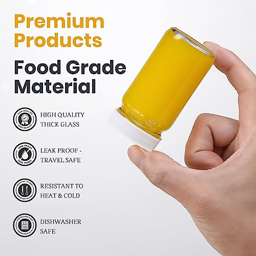 LANDNEOO 15 Pack 2 oz Glass Shot Bottles w/White Lids & 15 Labels - Small Clear Jar for Ginger, Wellness Shot, Juice, Sample, Whiskey - Travel Mini Bottles - Wide Mouth, Leakproof, Dishwasher Safe - color: White Lids, size: 2oz-15 pack