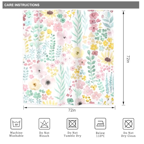 Riyidecor Sage Green Floral Shower Curtain for Bathroom Decor 72Wx72H Cute Boho Watercolor Plants Spring Girly Women Colorful Art Printed Fabric Polyester Waterproof 12 Pack Plastic Hook - color: G-green, size: 72"W x 72"L (Pack of 1)