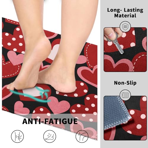 Valentines Day Kitchen Mats for Floor 2 Pcs Red Love Heart Washable Runner Rug Non Slip 17"x47"+17"x30", Romantic Valentine's Day Kitchen Rugs Set for Anniversary Wedding Holiday Home Decor - color: Red Love Hearts