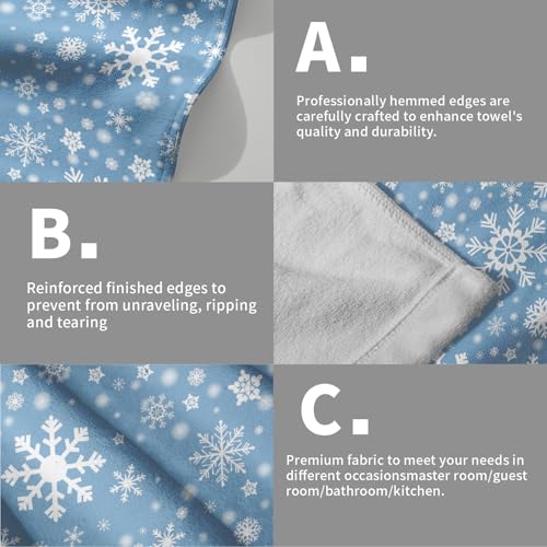 Winter Blue Snowflakes Hand Towels Set of 2 Highly Absorbent Soft Blue Christmas Towels for Bathroom Winter Christmas Deorative Kitchen Towels Washcloth for for House Hotel Gym Spa Yoga Sport 14”x28" - color: Winter Blue Snowflakes