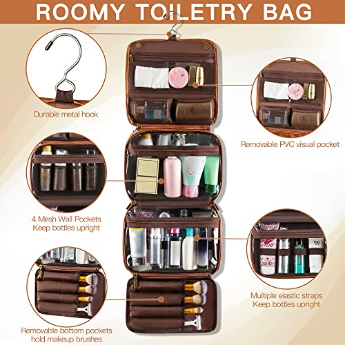 Elviros Hanging Travel Toiletry Bag Gift for Men，Mens Toiletries Bag Gifts Set Shaving Dopp Kit Water-resistant Bathroom Toiletries Organizer PU Leather Cosmetic Bags 2 Pack - color: Brown, size: 2 Piece