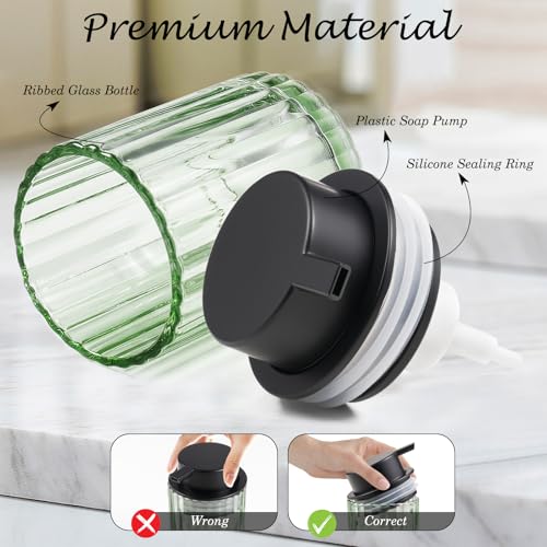 Amolliar Foaming Soap Dispenser, Plastic Pump & Glass Soap Bottle, Refillable 8OZ Hand Soap Dispenser, Dish Soap Dispenser for Kitchen, Bathroom Accessories Set, Home Decor Dispenser (Black 2 Pack) - color: Black