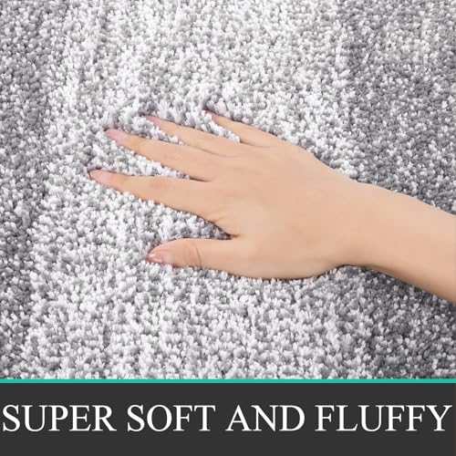 Bsmathom Bathroom Rugs Sets 4 Piece, Soft Absorbent Microfiber Bath Rugs with U-Shaped Contour Toilet Rug and Toilet Lid Cover, Thick Non-Slip Plush Shaggy Bath Mat Set,Grey - color: Grey, size: 18"x26"+18"x48"+U20"x24"+Cover19"x21"