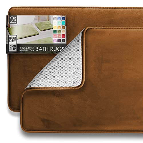 Clara Clark 2 Piece Bathroom Rugs Bath Mat Set, Velvet Memory Foam Bath Mats for Bathroom - Non-Slip, PVC Backing Bath Rugs, Washable - Dries Quickly, Brown - color: Brown, style: 17 x 24 + 20 x 32