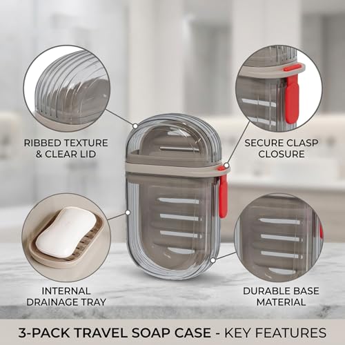 3PCS Bar Soap Travel Case, Soap Containers for Traveling, Leak-Proof Soap Case for Travelling, Portable Soap Storage Solution for Gym Showers, Camping Trips and Daily Bathroom Organization