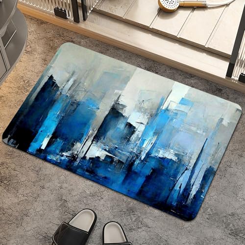 Bath Mat Rug,Blue grey and more colors abstract Non Slip Quick Dry Super Absorbent Thin Bathroom Rugs Fit Under Door-Easy to clean Bathroom Floor Mats-Shower Rug for Shower Sink Bathtub(17" x 27.5"In) - color: Blue Grey and More Colors Abstract, size: 1'5