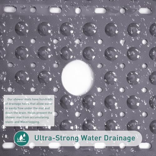 Large Square Shower Mat 27 x 27 Inch Gray, Non Slip Shower Bathtub Mats for Inside Shower with Big Suction Cups Drain Holes, Anti Slip Bathroom Floor Shower Stall Mats, Easy Clean, BPA-Free - color: Grey