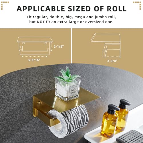 Angle Simple Toilet Paper Holder with Shelf, SUS304 Stainless Steel Bathroom Tissue Roll Holder for Wall, Brushed Dark Gold - color: Brushed Dark Gold, size: Single Rod