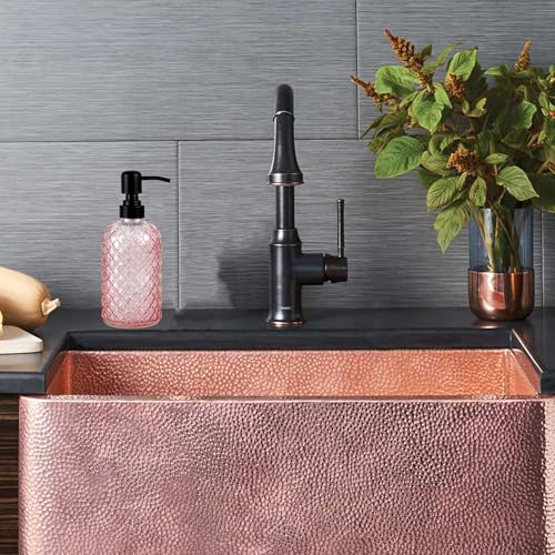 12Oz Glass Soap Dispenser with 304 Black Rustproof Stainless-Steel Pump, Refillable Glass Soap Dispenser for Kitchen, Bathroom, Farmhouse (Pink) - color: Pink