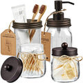 Amolliar Mason Jar Bathroom Accessories Set (4 Pcs) - Lotion Soap Dispenser & 2 Cotton Swab Holder & Toothbrush Holder-Rustic Farmhouse Decor, Countertop Vanity Organize, Bathroom Home Decor (Bronze) - size: Bronze, style: Standard-mouth