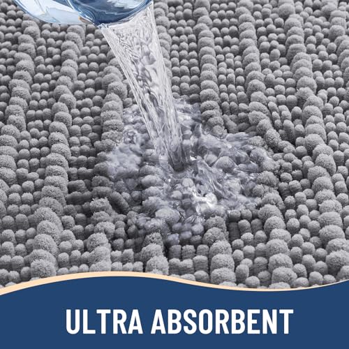 Arotive Luxury Large Bathroom Rugs 44x32, Extra Soft Thick Absorbent Shaggy Chenille Bath Rugs, Machine Wash Dry, Bath Mats for Bathroom Floor, Tub and Shower, Home Decor Accessories, Grey - color: Grey, size: 44" X 32"