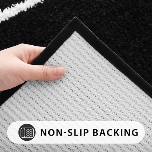 Uphome Bathroom Rugs Sets 3 Piece, Modern Black and White Bathroom Mat Set Non Slip Machine Washable, Soft Absorbent Bath Mat Set with U Shaped Toliet for Tub, Shower - color: Black, size: 18 x 25 + 20 x 31 + U-Shape 20 x 24 inch