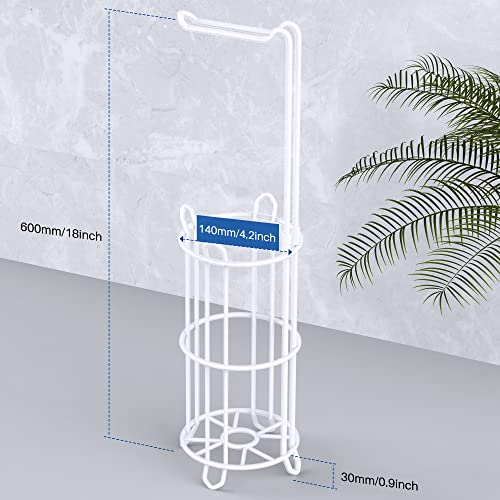 Meangood Toilet Paper Holder Stand and Tissue Paper Roll Dispenser for 4 Mega Rolls, Bathroom Free Standing Tissue Roll Storage Holder Rack, Metal Wire (White) - color: White