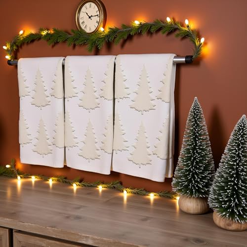 2 Pack Christmas Tree Hand Towels 100% Cotton Jacquard Holiday Kitchen Dish Towels Retro Neutral Beige Bathroom Towels Set Gift Seasonal Xmas Winter Bathroom Decor (Beige Christmas Tree) - color: Beige Christmas Tree