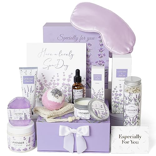 Lavender Spa Gifts Set, 11 Pcs Bath Gift Set for Women, Relaxing Spa Gifts, Home Spa Bath Set Self Care Package, Birthday Gifts for Womens Her Mom Friends Wife Girlfriend Wife
