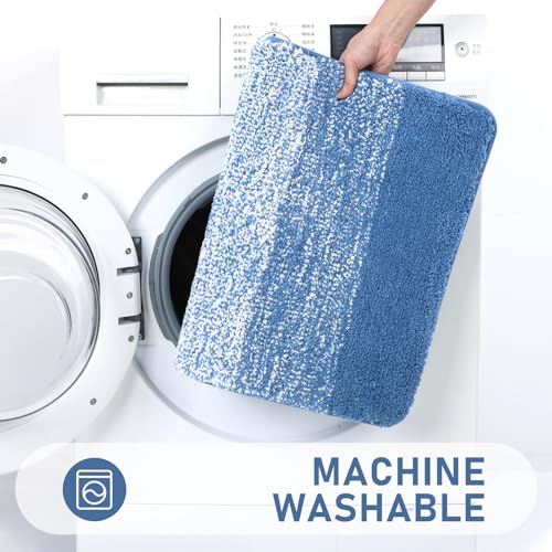 Bsmathom Bathroom Rugs Sets 5 Piece, Soft Absorbent Microfiber Bath Rugs with U-Shaped Contour Toilet Rug and Toilet Lid Cover, Thick Non-Slip Plush Shaggy Bath Mat Set,Blue - color: Blue, size: 18"x26"+20"x31"+20"x48"+U20"x24"+Cover19"x21"