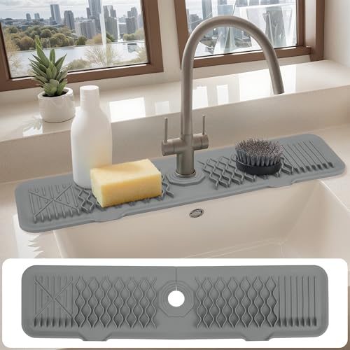 Longer Faucet Mat for Kitchen Sink Splash Guard, Kitchen Sink Mat, Kitchen Sink Splash Guard, Kitchen Sink Area Behind Faucet Mat 24*5.7inch Gray - color: Gray, size: 24" x 5.7"
