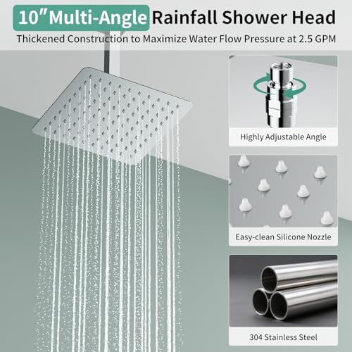 Shower Faucet Set Shower System - SR SUN RISE Polished Chrome Shower Trim Kit with Dual Shower Head, 10'' Ceiling Rainfall 6'' Wall Mount with Handheld Shower for Couples, Complete 6 Diverter Valve - color: Chrome, size: 10 Inch
